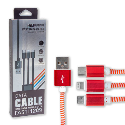 MICRO USB/TYPE-C/LIGHTNING 2.1A METAL 1.2 METRE ŞARJ VE DATA KABLOSU
