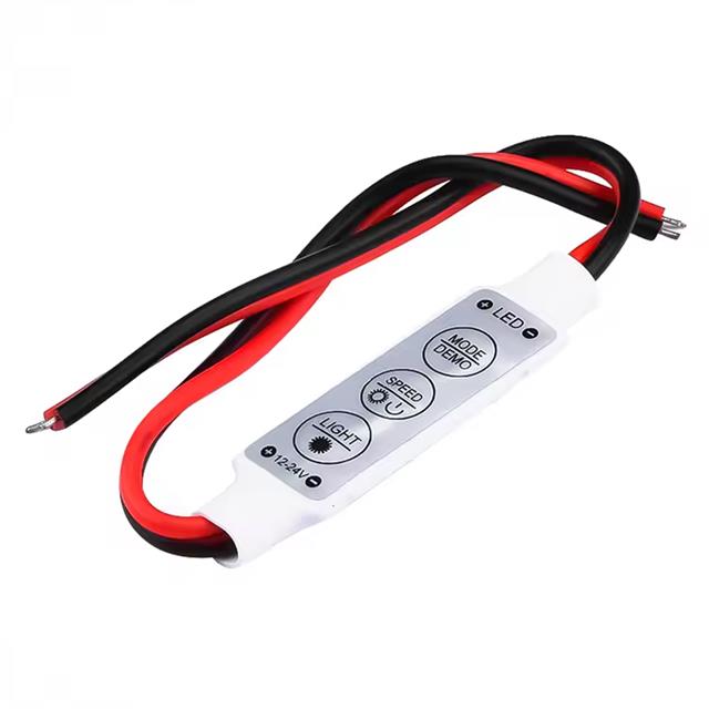 MİNİ ÜÇ TUŞLU TEK RENKLİ 12-24 VOLT LED KONTROL CİHAZI ( KIRMIZI- SİYAH KABLO)
