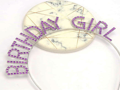 Mor Renk Kristal Taşlı Parlak Birthday Girl Yazılı Taç 16x17 cm