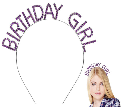 Mor Renk Kristal Taşlı Parlak Birthday Girl Yazılı Taç 16x17 cm