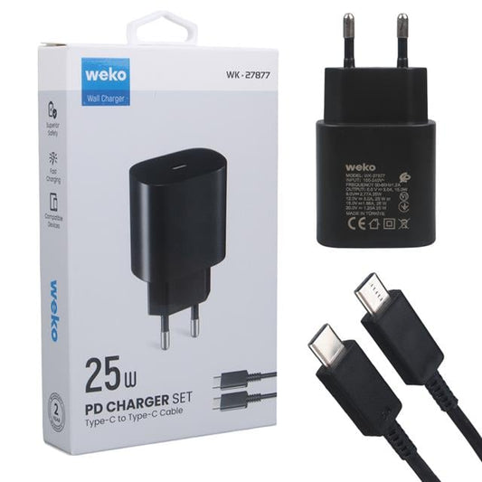 Note10 Siyah 25 Watt Şarj Başlık Adaptörü + Type-C To Type-C Kablo