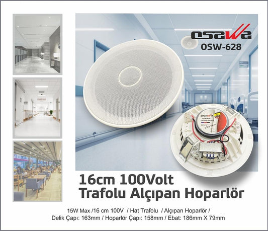 OSAWA OSW-628 16CM TWEETERLİ 100 VOLT TRAFOLU ALÇIPAN HOPARLÖR