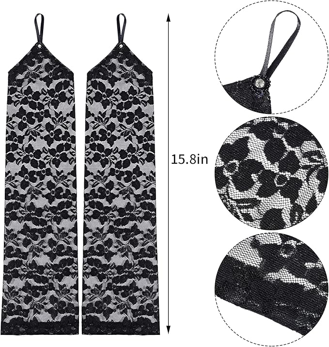 Parmak Askılı Zarif Gece Şıklığı Dantel Eldiven 40 cm