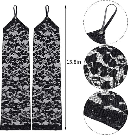 Parmak Askılı Zarif Gece Şıklığı Dantel Eldiven 40 cm