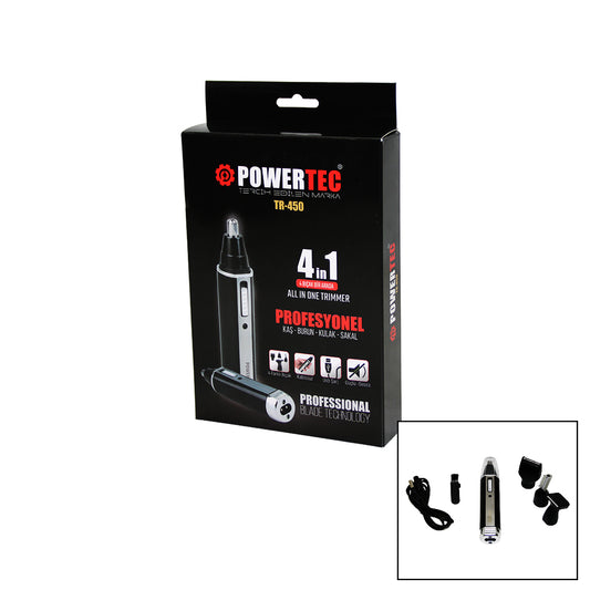 POWERTEC TR-450 4İN1 KAŞ - BURUN - KULAK - SAKAL ŞARJLI TRAŞ MAKİNESİ