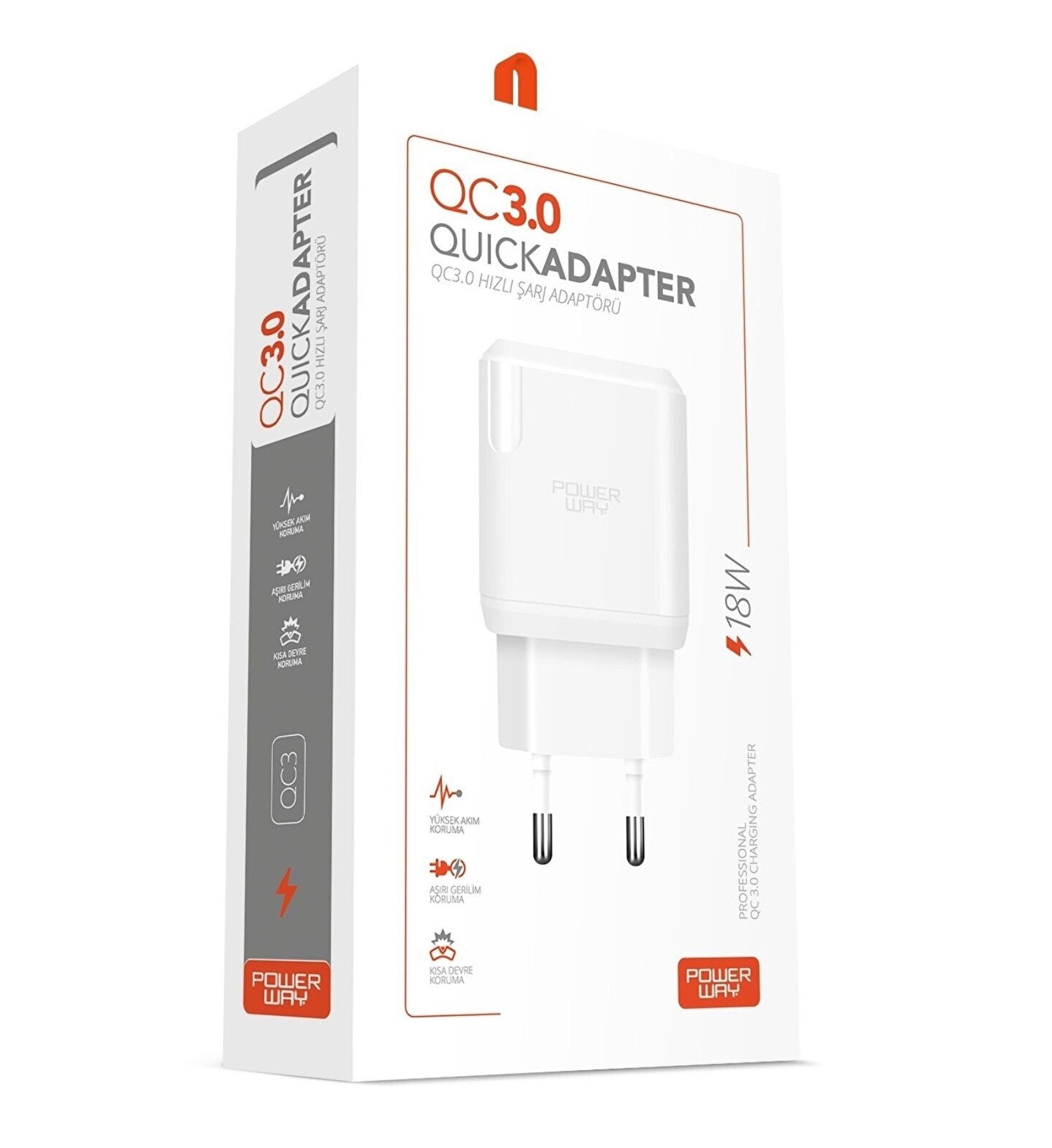 POWERWAY QCL30 HIZLI 3000 MA 18W LIGHTNING ŞARJ KAFA BAŞLIK ADAPTÖRÜ