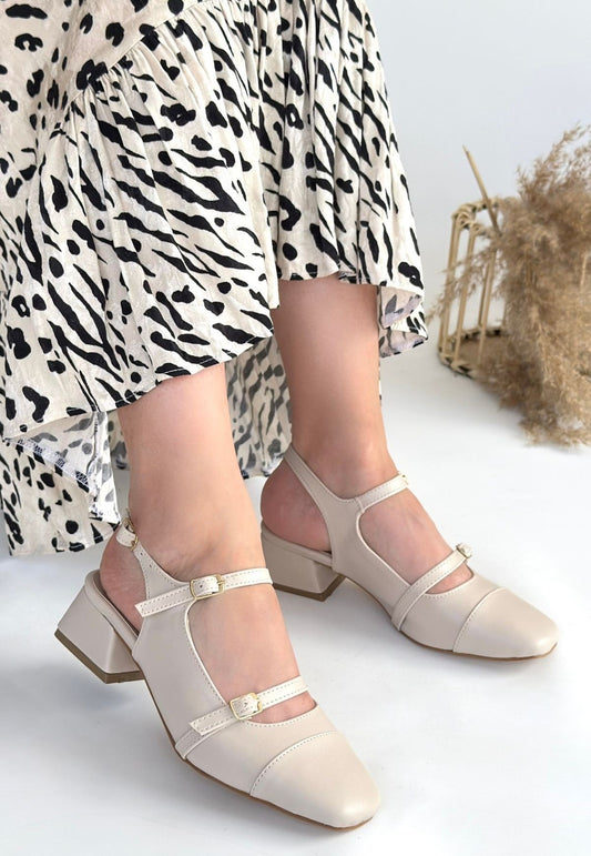 Doran Bej Cilt Topuklu Ayakkabı