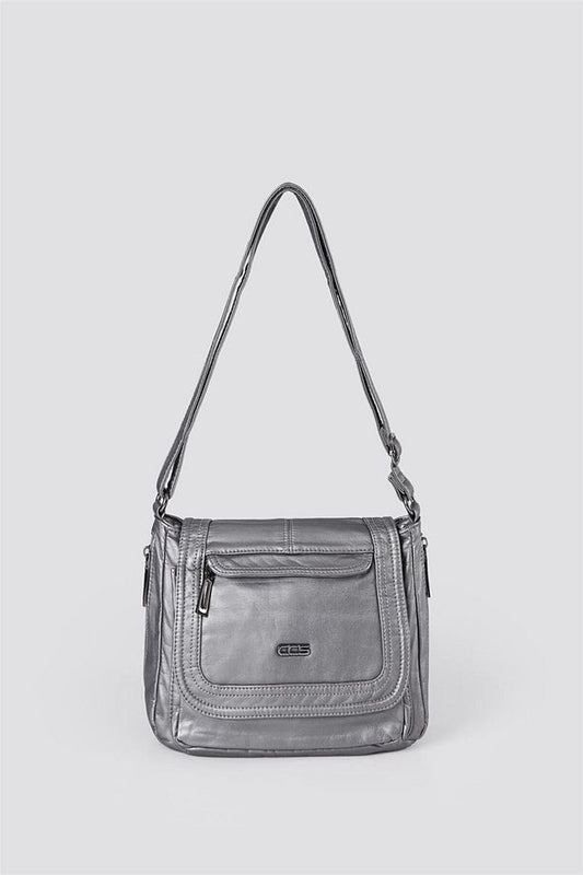 Ziwen Gri Cilt Omuz Çantası