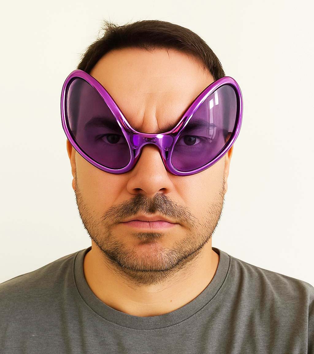 Retro Gözlük - 80 li 90 lı Yıllar Parti Gözlüğü Mor Renk 8x13 cm