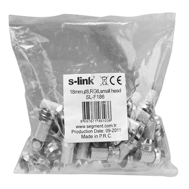 S-Link SL-F186 Geniş 18 mm * 8 RG6/U4 Erkek F Konnektör (50&amp;apos;li Paket)