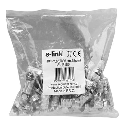 S-Link SL-F186 Geniş 18 mm * 8 RG6/U4 Erkek F Konnektör (50&amp;apos;li Paket)