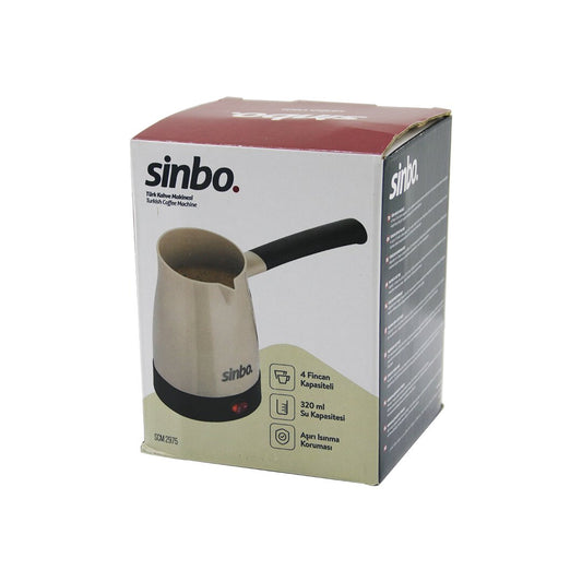 SİNBO SCM-2975 ELEKTRİKLİ CEZVE PLS.TÜRK KAHVE MAKİNE ÇELİK GİZLİ REZİSTANS700W 4 FİNCAN - 320MLTAK-ÇIKAR KULP