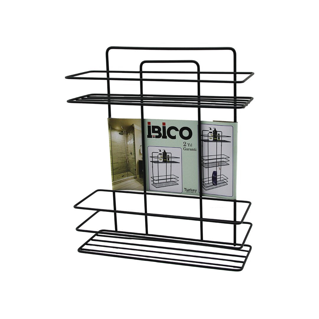 SİYAH  2 KATLI - DİKDÖRTGEN   METAL  BANYO KÖŞELİK - DUŞKABİN RAF - ŞAMPUANLIK