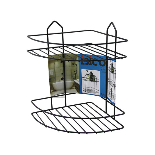 SİYAH  2 KATLI - ÜÇGEN METAL BANYO KÖŞELİK - DUŞKABİN RAF