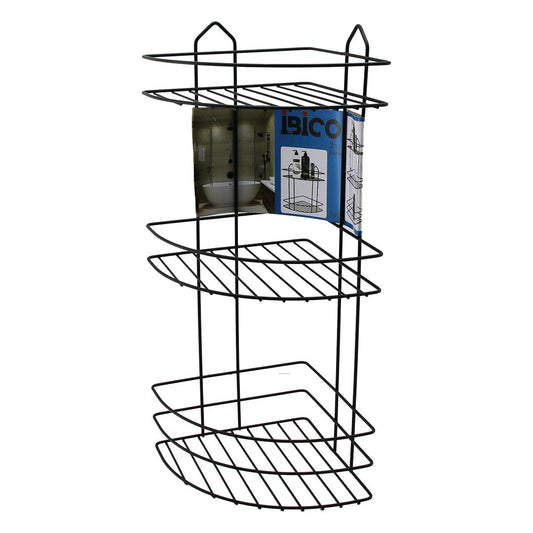 SİYAH  3 KATLI - ÜÇGEN METAL BANYO KÖŞELİK - DUŞKABİN RAF