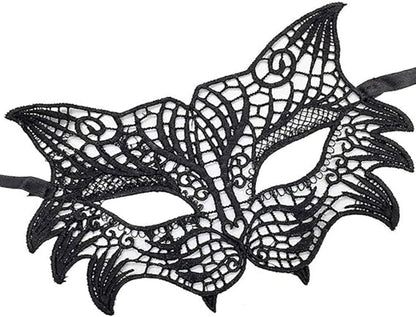 Siyah Renk Kedi Model Dantel İşleme Parti Maskesi