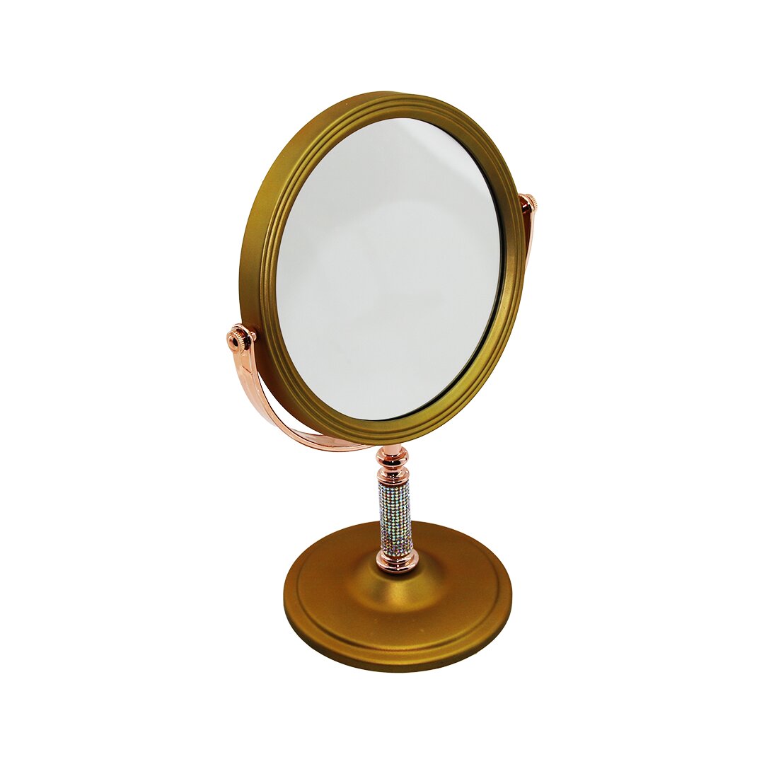 TAŞ SAPLI YUVARLAK 7 İNÇ= ÇAP:17.5CM MAKYAJ AYNASI ÇİFT TARAFLI BRONZ - GÜMÜŞ PLS.ÇERÇEVE SABİT AYAK