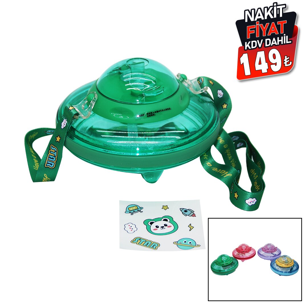 UFO MODELİ RENKLİ MİKA KRİSTAL SULUK MATARA PİPETLİ - TAŞIMA ASKILI 550ML ( HERHANGİ BİR RENK  GÖNDERİLİR ) 