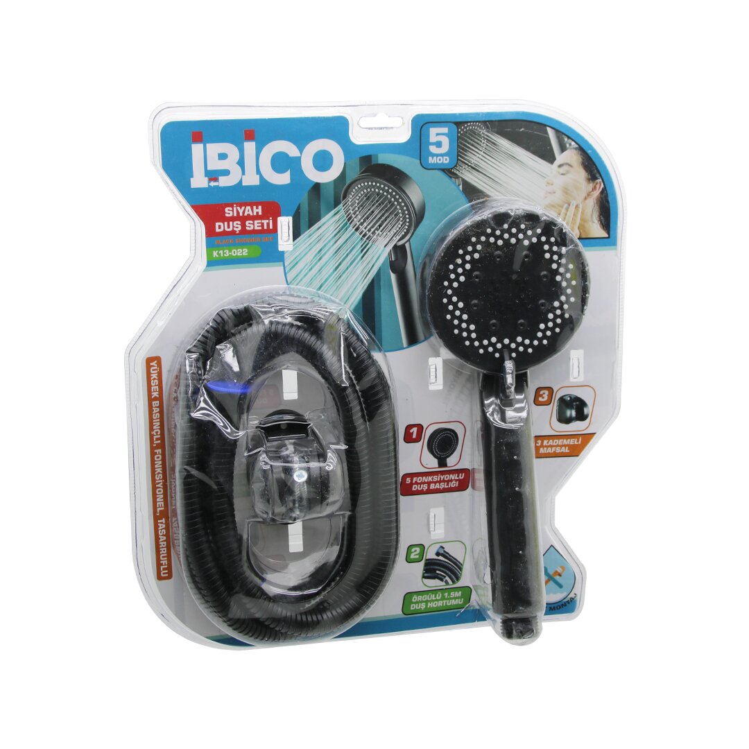 VAKUMLU - SİYAH LÜKS DUŞ SETİ  DUŞ BAŞLIK=5 MOD=FONKSİYON ÖRGÜLÜ HORTUM=1.5MT MAFSAL=3 KADEME