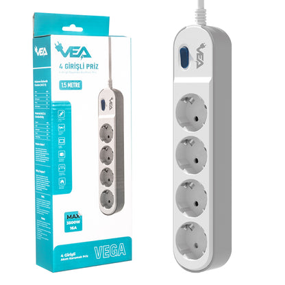 VE-VEGA104 A CLASS 4LÜ ANAHTARLI 1.5 METRE AKIM KORUMALI GRUP PRİZ (MADE IN MALAYSIA)