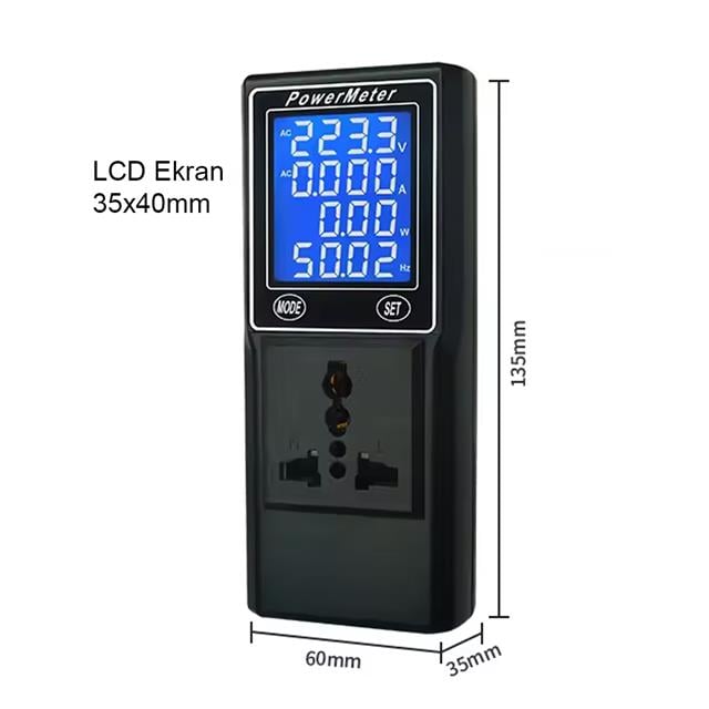 Volt Amper Watt HZ Güç Ölçer Dijital Ekranlı (Powermeter)