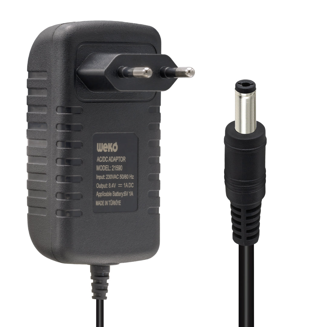 8.4 VOLT - 1 AMPER - 8.4 WATT 5.5*2.5 UÇLU LİTYUM PİL LEDLİ YERLİ ÜRETİM ŞARJ ADAPTÖRÜ (OUT:6V-1A)