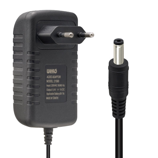 8.4 VOLT - 1 AMPER - 8.4 WATT 5.5*2.5 UÇLU LİTYUM PİL LEDLİ YERLİ ÜRETİM ŞARJ ADAPTÖRÜ (OUT:6V-1A)