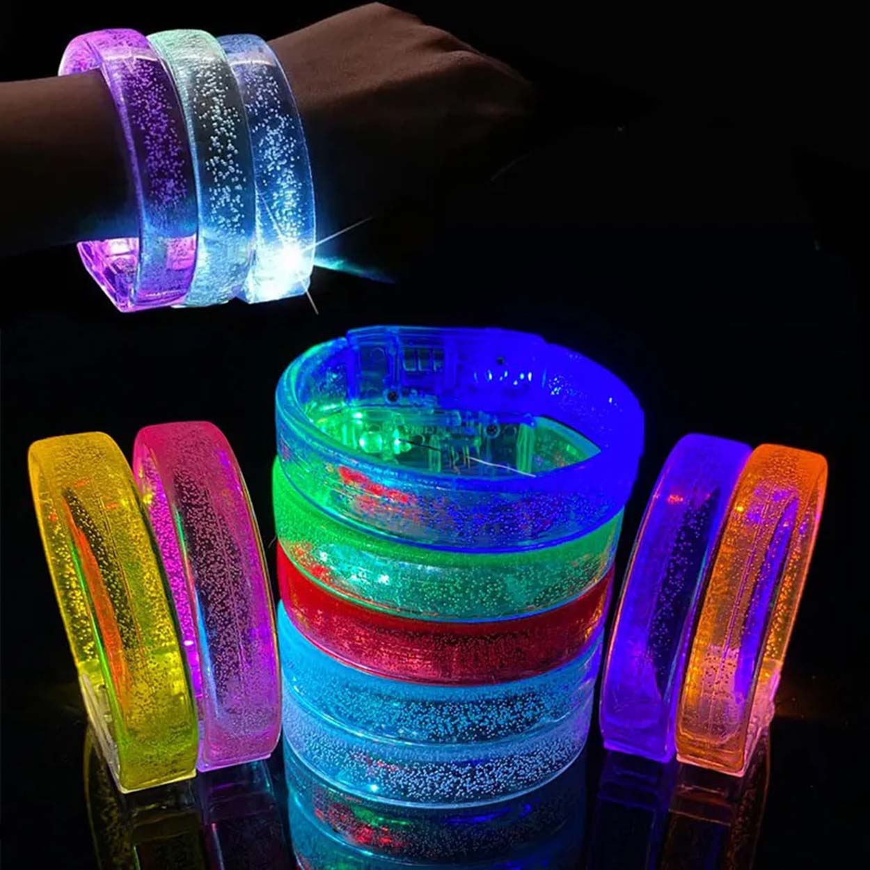 Yeşil Led Işıklı Baskı Yapılabilen Pilli Bileklik Bilezik 1,5 cm Genişlik